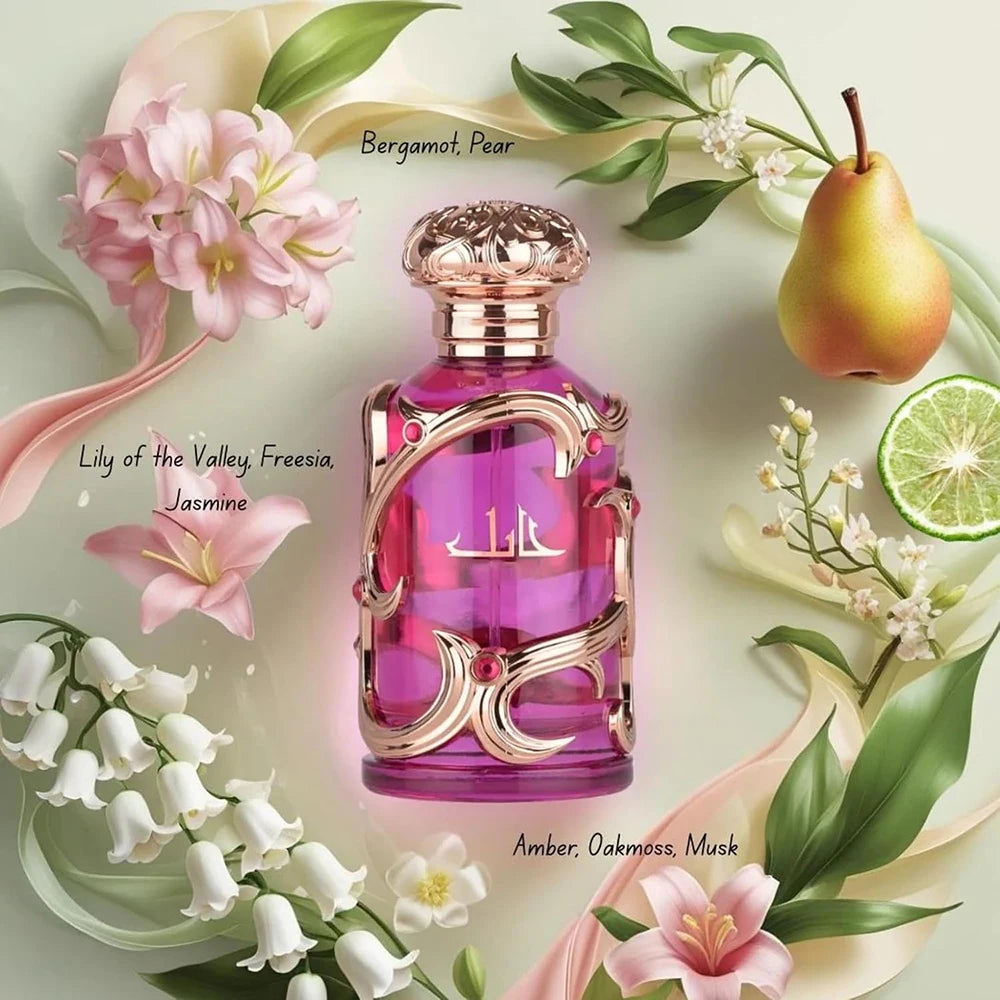 Women's Pear Jasmine Perfume with Listed 100ml Eau de Parfum Spray, Bergamot and Amber Musk Notes, Rose Red Option and Decorative Rose Gold Bottle for Gifts