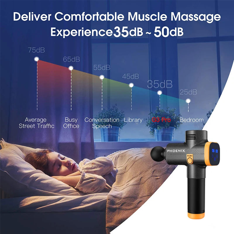 Phoenix A2 LCD Massage Gun with Four or Six Attachment Options, Black or Silver-Labeled Handheld Massager and US or EU Plug Choices for Adult Relaxation