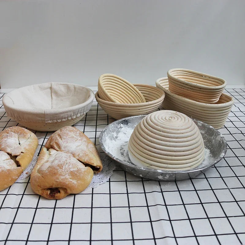 Rattan Bread Proofing Basket with Listed Linen Liner, Round or Oval Sourdough Banneton Selections and Separate Tool or Multi-Piece Options for Home Bread Making