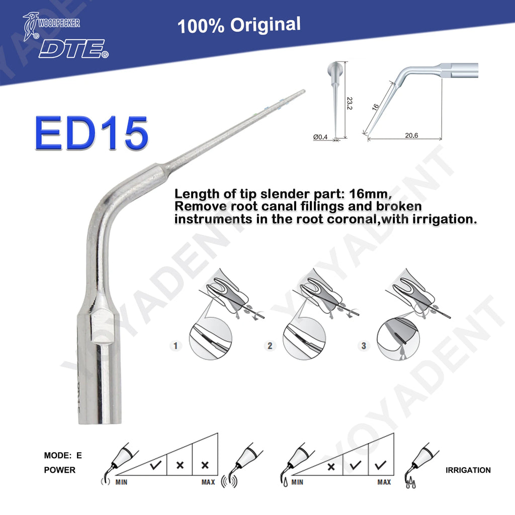 Endodontic Ultrasonic Tips and Accessory Options by Woodpecker DTE, ED-Series Model Selections with TD-1L and HD-7L Choices for Dental Equipment