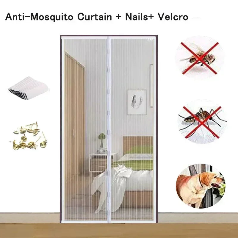 Magnetic Mesh Door Curtain with No-Drill Hook-and-Loop Mounting, Polyester Insect Screen in Black or White, 90 x 210 cm and 100 x 210 cm for Home Ventilation