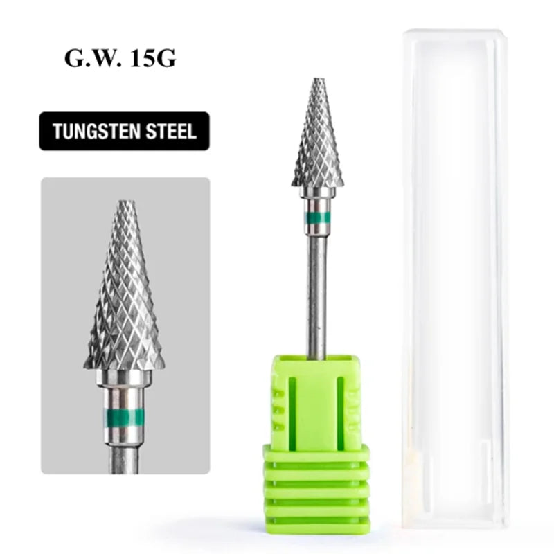 Inverted Cone Nail Drill Bit in Tungsten Steel, Single Grinding Head with 2.35mm Shank and 8mm, 10mm or WA-01-C Options for Manicure Tools