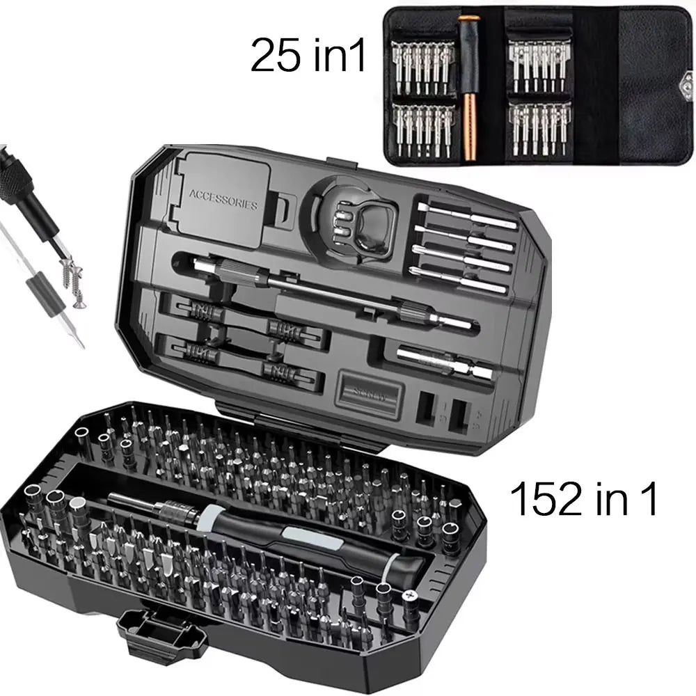 Precision Screwdriver Repair Kit, 25-in-1 or 152-in-1 CRV Steel Bit Set with Torx Options for Compatible Laptop, Computer and Small Electronics Projects