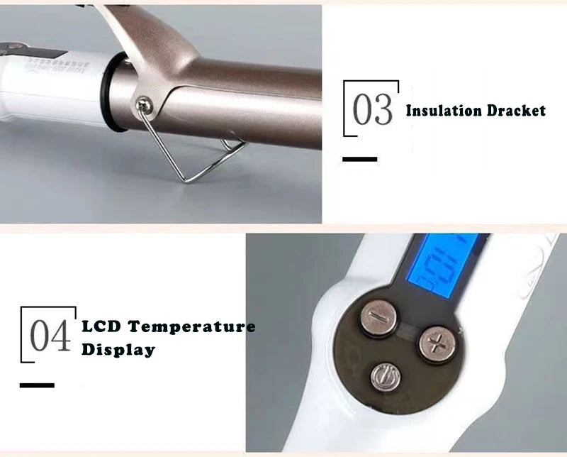 LCD Temperature-Control Curling Iron with Separate 9–38mm Ceramic Barrel Options or Pink and Golden Curl-Straight Combo Styles for Adult Hair Styling