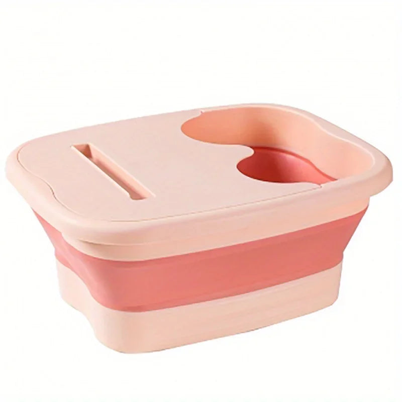 Collapsible Foot Bath Bucket in Green with Raised Circular Massage Dots and Listed Lid, Foldable Soaking Basin in No-Plug Option for Home Foot-Care Routines