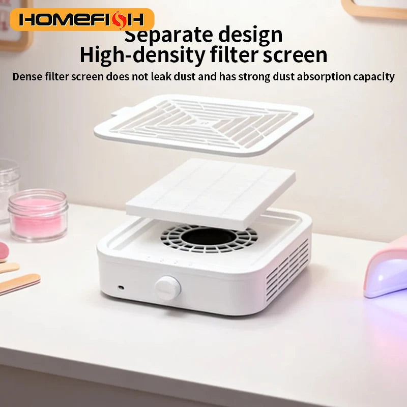 Brushless Nail Dust Collector WL007 with Three Fan Speeds and Removable Reusable Filter, White Manicure Vacuum with US or EU Adapter Options