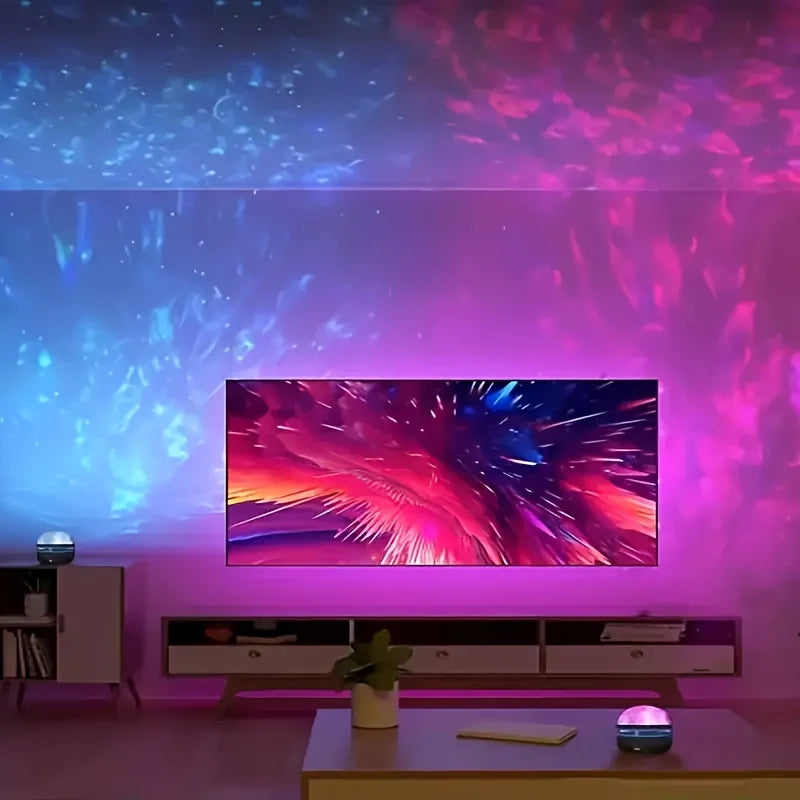 RGB Projection Night Light with Remote Control, USB 5V LED Lamp with Removable Shade in Aurora or Water Ripple Options for Bedroom, Game Room and Party Decor
