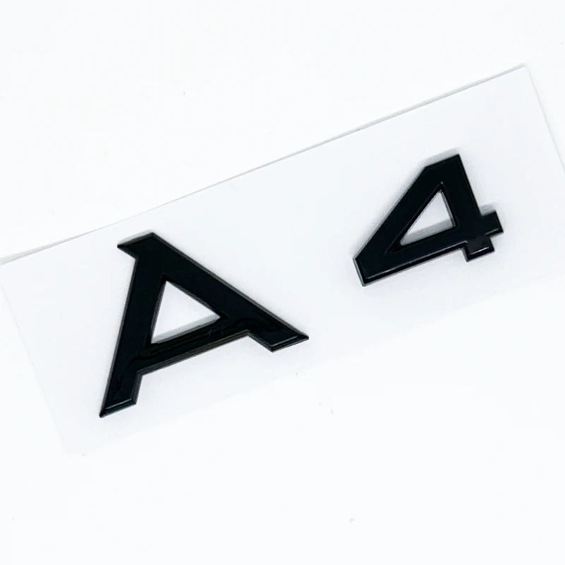 Car Trunk Badge Sticker in Glossy Black or Silver, 3D ABS Decorative Lettering with A-Series, TDI, TFSI and Numeric Engine-Designation Style Choices
