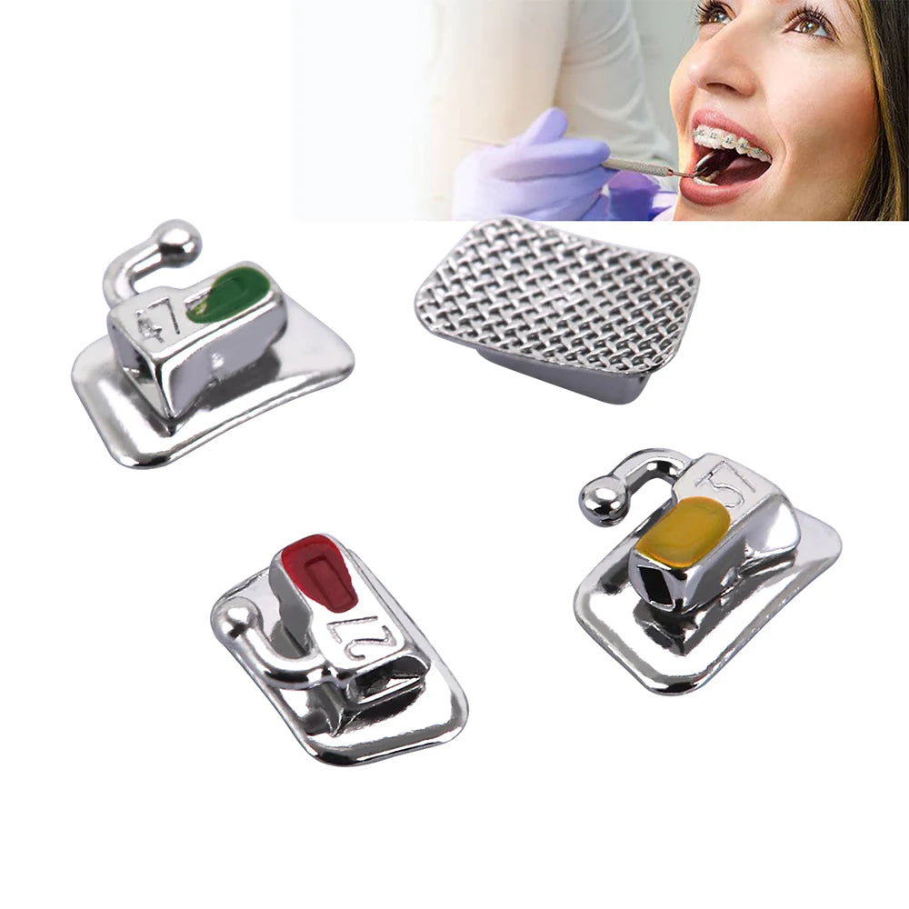 Mesh-Base Orthodontic Buccal Tubes by AZDENT, 20 Pieces in Five Kits, Bondable Non-Convertible Single Molar Tubes with Roth, MBT or Edgewise Option Labels
