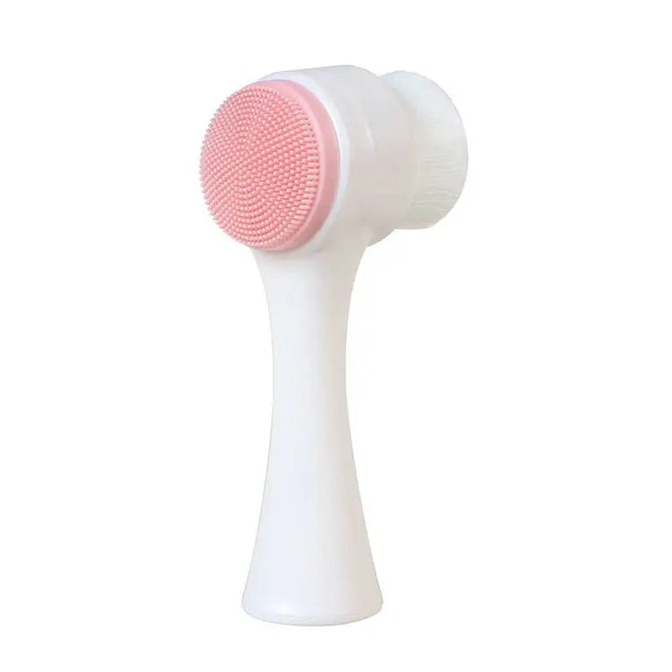 Facial Cleansing Brush, Double-Sided Manual Face Wash Tool with Handle, Silicone and Plastic Construction, Listed 13 x 6 cm Size in Pink or Blue