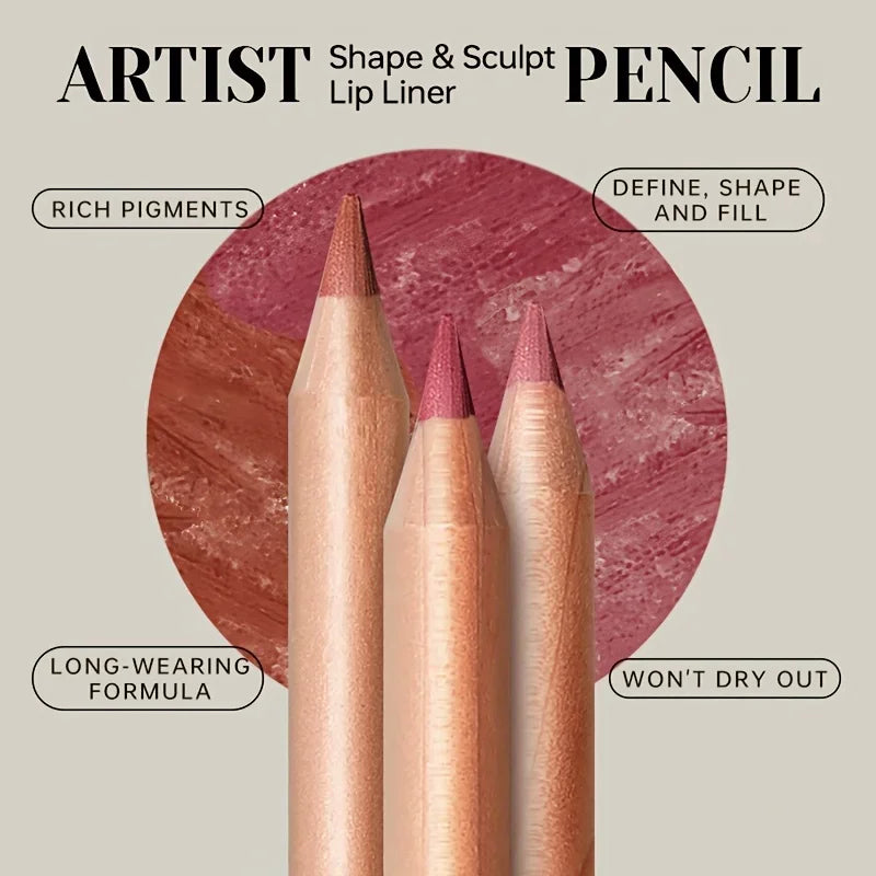 Matte Lip Liner Pencil with Twenty-Four Numbered Shade Choices, Listed Nude Finish Reference for Lip Outline Makeup, Everyday Looks and Personal Beauty Gifts