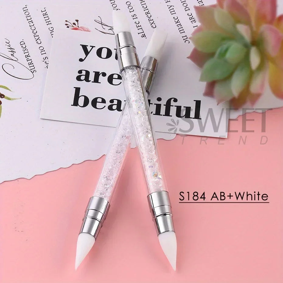 Double-Head Silicone Nail Art Pen Set of 2 by Beechip, White Carving and Dotting Tools for Flower Sculpting, Embossing and DIY Manicure Designs