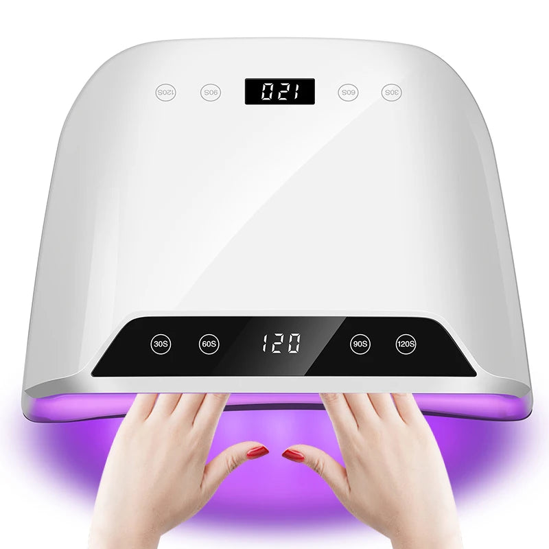 72-LED Gel Nail Curing Lamp with Four Timer Settings, Digital Touch Display, Automatic Hand Sensor and Detachable Base, White with US or EU Plug Options
