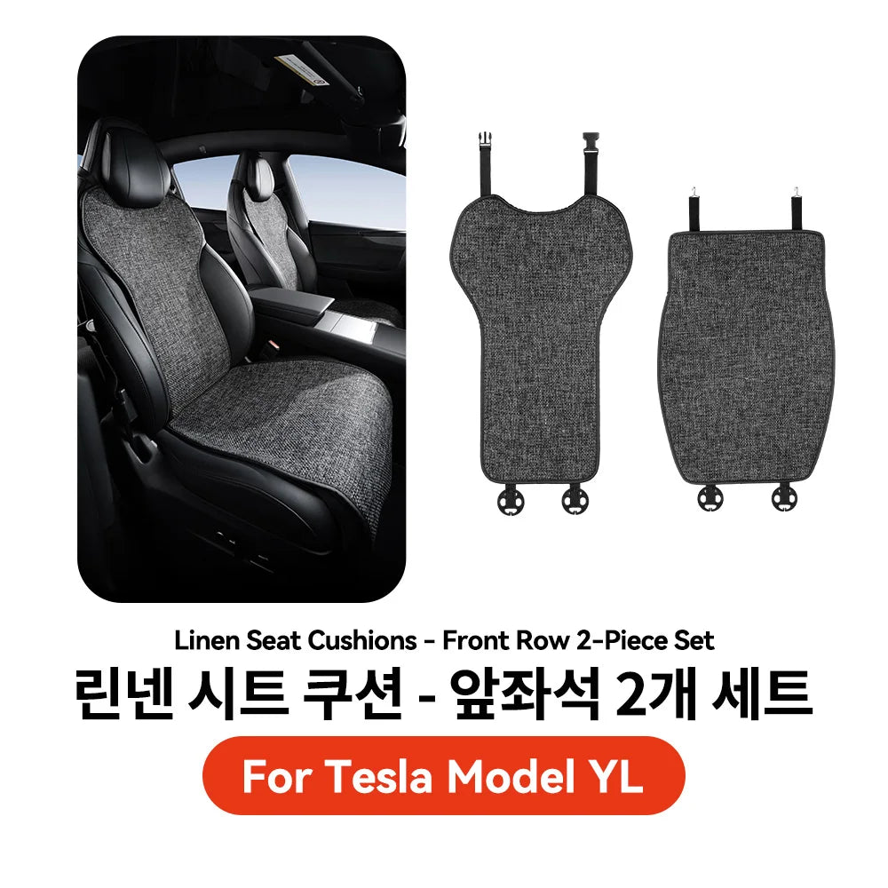 Car Seat Cushion Pads Listed for 2026 Tesla Model YL Six-Seat Layout, YZ Mesh Composite Fabric with Linen and Ice Silk References, Row-Specific Pack Options