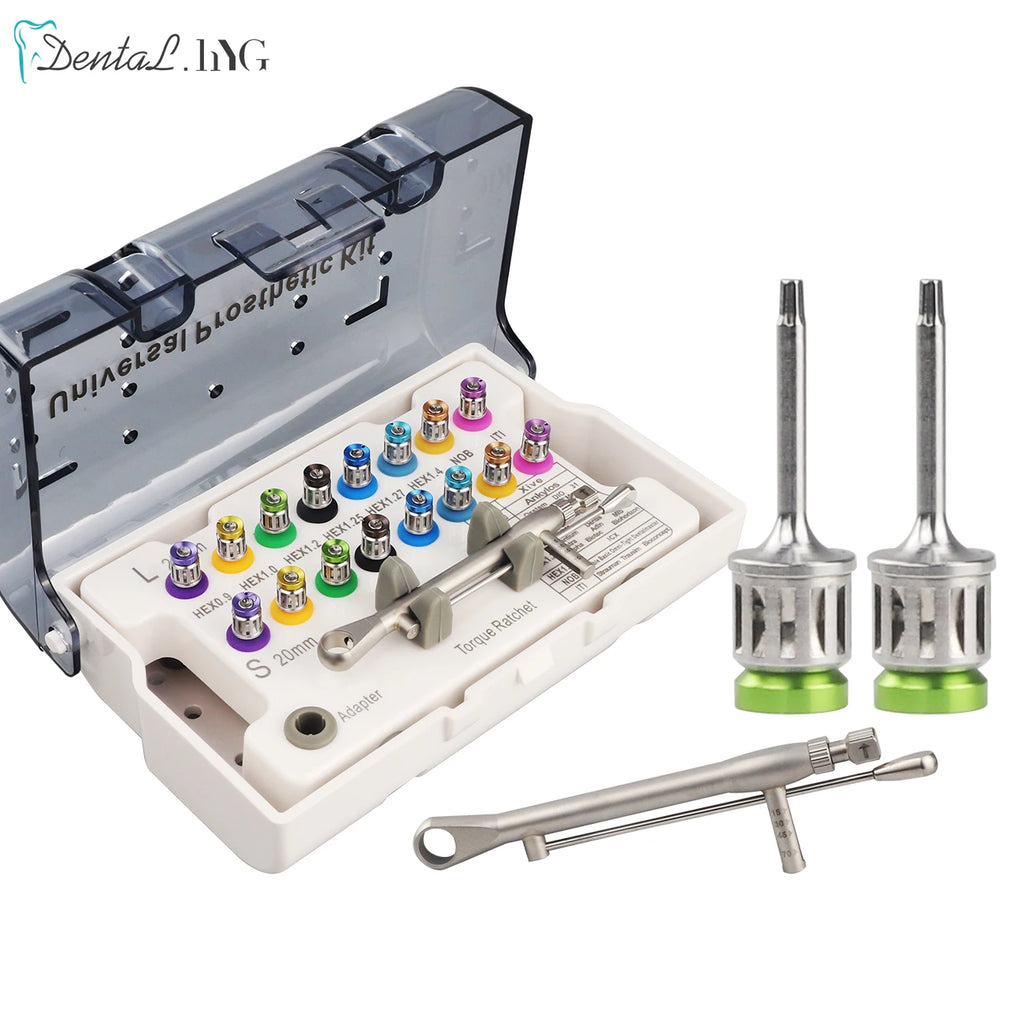 Dental Implant Torque Wrench Kit with Listed 10–70 Ncm Range, Eight 20mm Short and Eight 25mm Long Drivers in a Whole Set for Professional Assessment