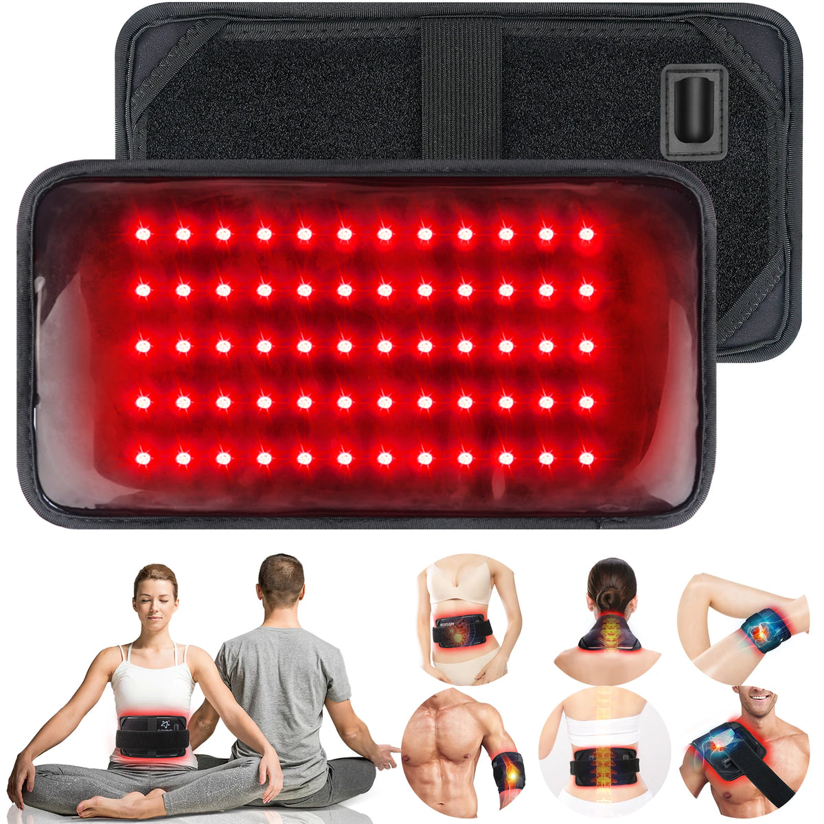 Red Light Wrap Belt with Listed 660nm and 850nm LEDs, Adjustable Elastic Band, Wired Timer Controller and Detachable Pad for Adult Personal Care