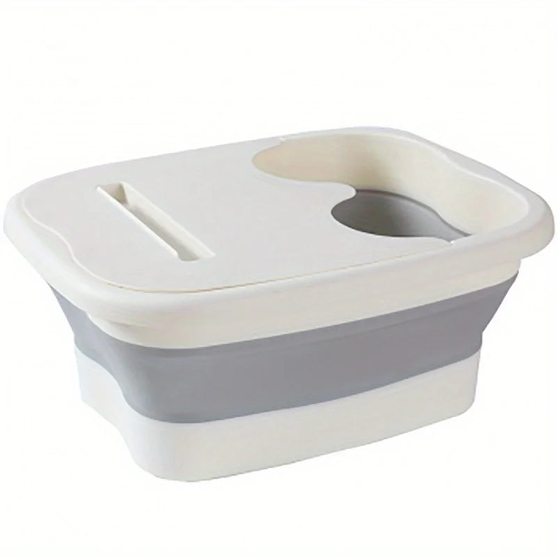 Collapsible Foot Bath Bucket in Green with Raised Circular Massage Dots and Listed Lid, Foldable Soaking Basin in No-Plug Option for Home Foot-Care Routines