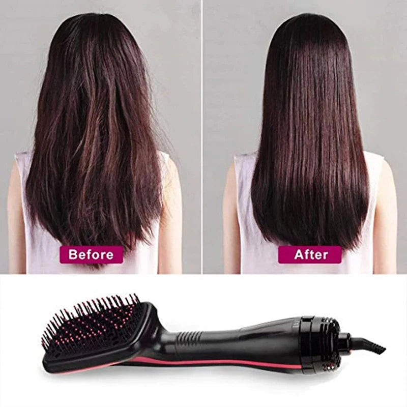 Hot Air Styling Comb, Black Ionic Hair Dryer Brush for At-Home Drying, Straightening and Curling with US 110V and Regional Plug Options