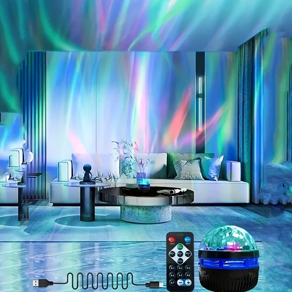 RGB Projection Night Light with Remote Control, USB 5V LED Lamp with Removable Shade in Aurora or Water Ripple Options for Bedroom, Game Room and Party Decor