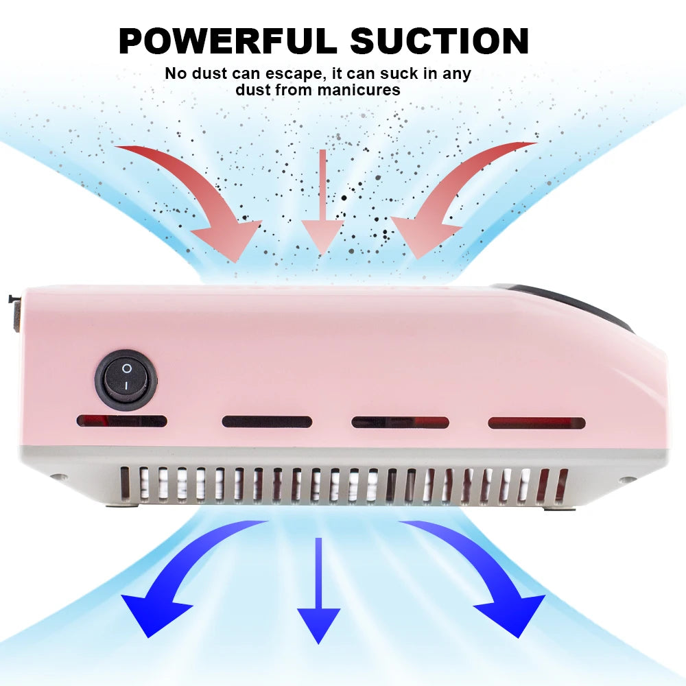 Nail Dust Collector with Touch Switch and Replaceable Filter, ABS Manicure Vacuum in White, Pink, Silver or Gold with US and EU Selection Labels