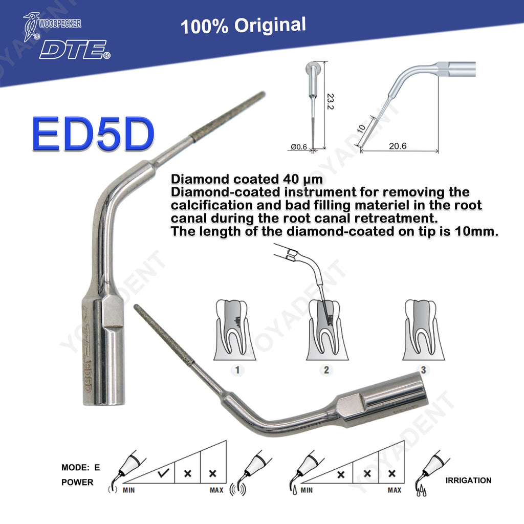 Endodontic Ultrasonic Tips and Accessory Options by Woodpecker DTE, ED-Series Model Selections with TD-1L and HD-7L Choices for Dental Equipment