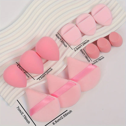 12-Piece Makeup Sponge and Powder Puff Set with Mini Air Cushion Puff and Beauty Egg References, 18 Color and Style Labels for Adult Cosmetic Application