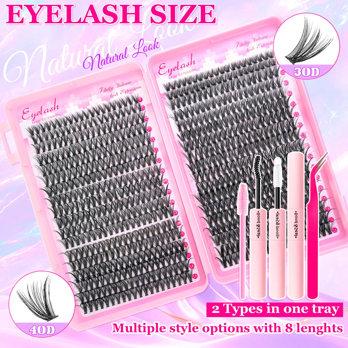Lash Cluster Extension Kit with Wispy Volume, Fourteen Quantity and Style Options Including Spike and Bottom Lash Labels for Adult Makeup Looks