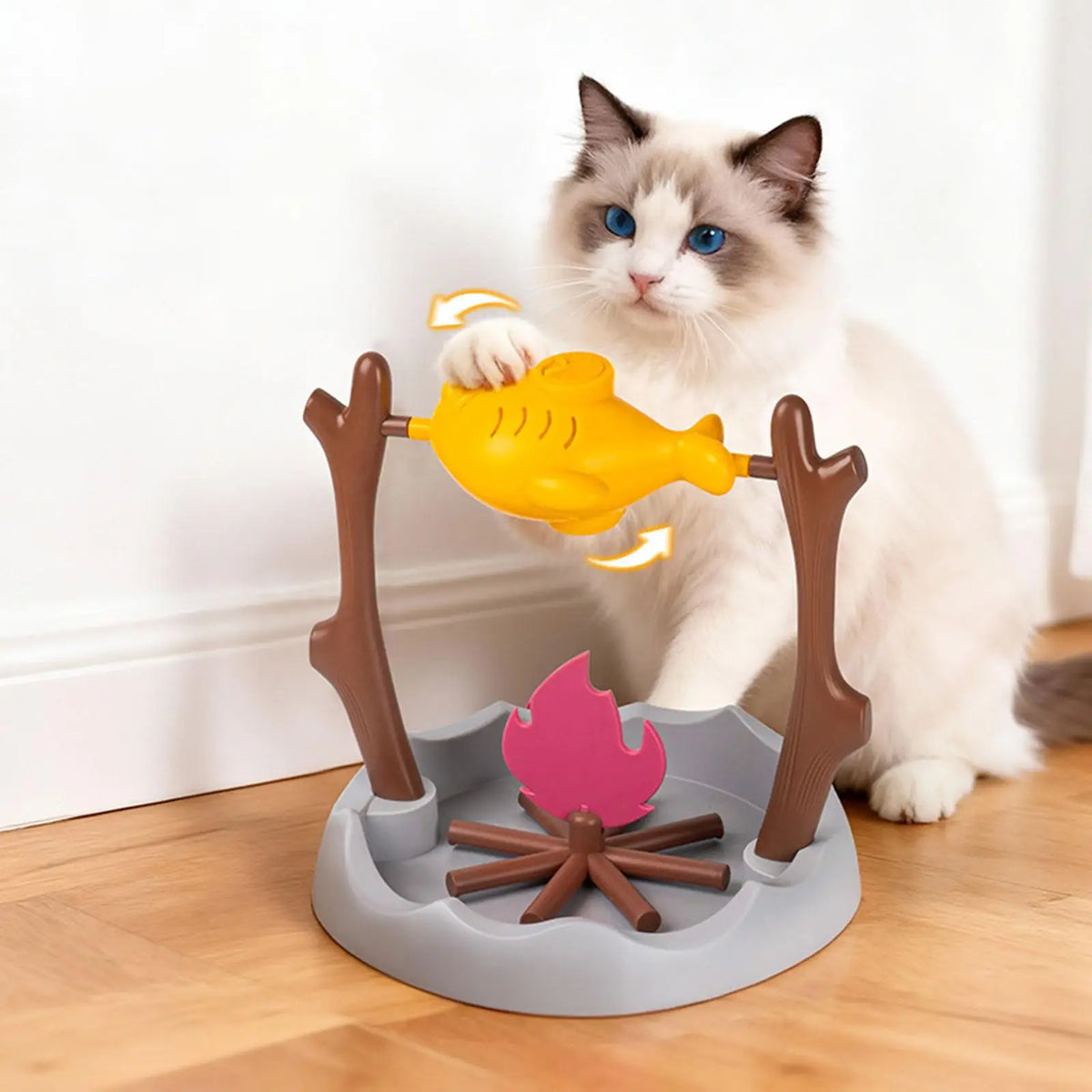 Rotating Cat Treat Dispenser with Adjustable Food Outlet, 360-Degree PP Slow Feeding Toy in Green, Yellow or Gold for Supervised Interactive Snack Play