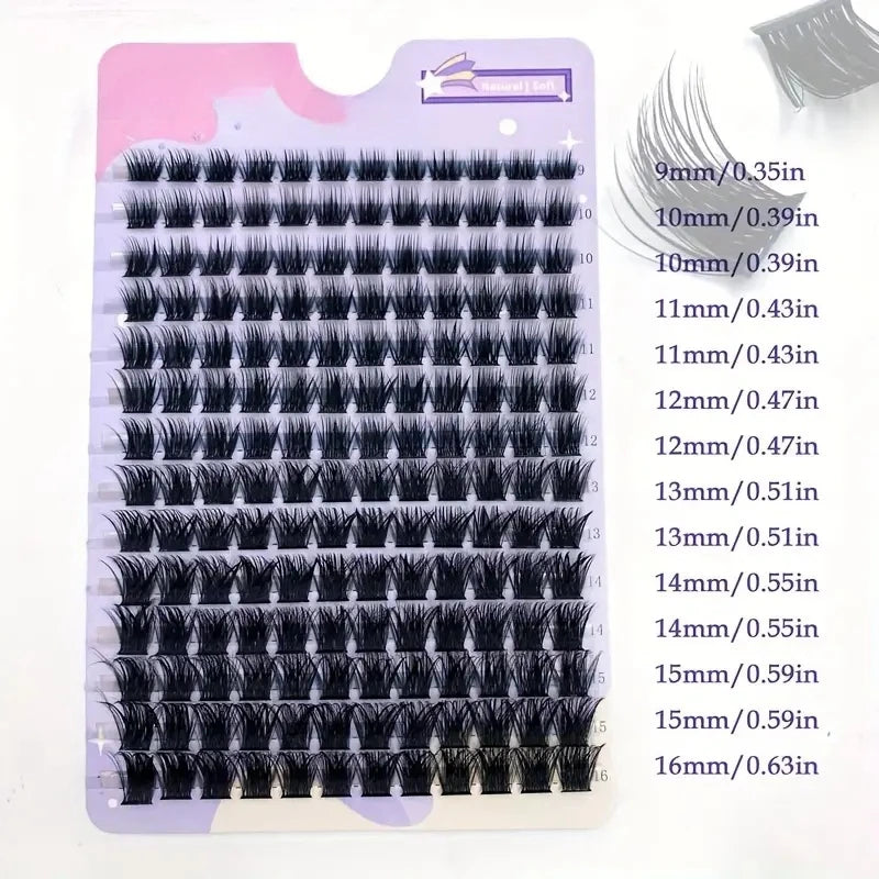C Curl Wispy Cluster Lashes, Reusable Fluffy Individual False Eyelashes with Listed 9–16mm Mixed Lengths for Natural-Looking DIY Makeup Styling