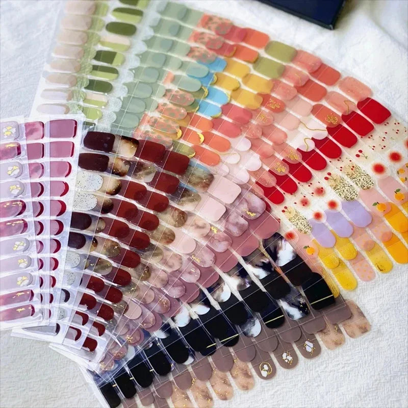Semi-Cured Gel Nail Wraps, 16-Tip Full Cover Nail Stickers with Solid Color and Pattern Options for DIY At-Home Manicures and Nail Decoration