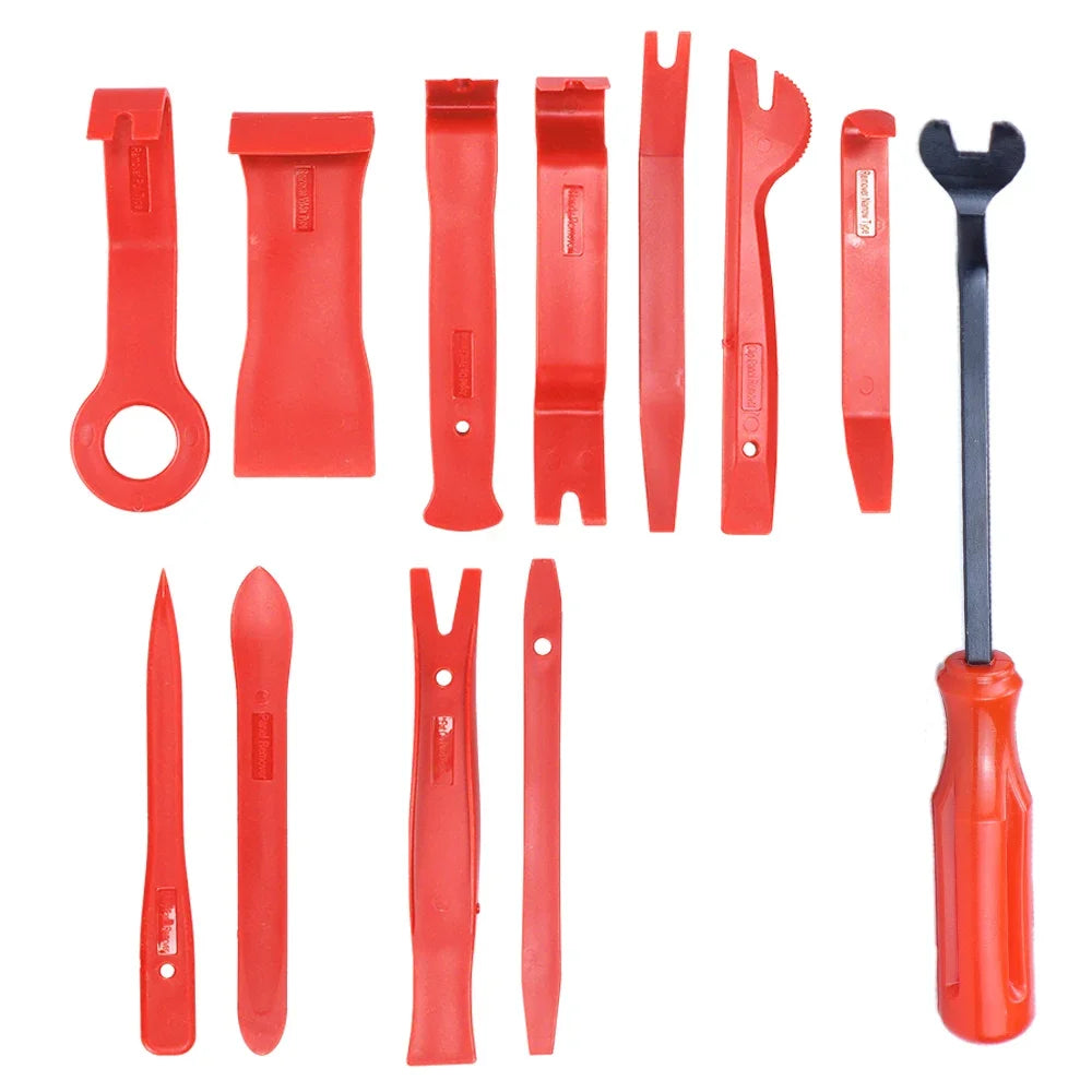 Car Trim Removal Tools with Red or Blue 5, 11 and 12-Piece Kit Options plus Separate Pliers, Manual Accessories for Door Panels, Clips and Dashboard Trim