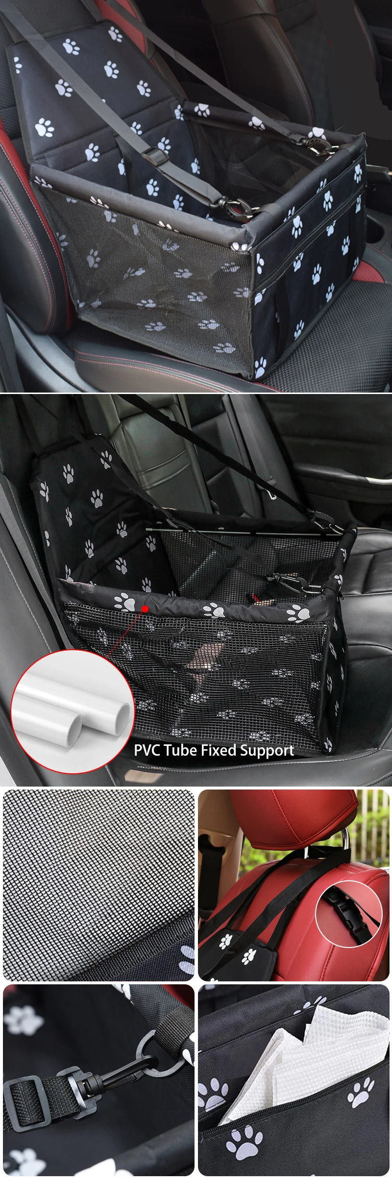 Dog Car Booster Seat Basket with Mesh Design, Foldable Pet Travel Carrier for Compatible Vehicle Seating, Black, Red, Pink, Blue and Gray Option Labels