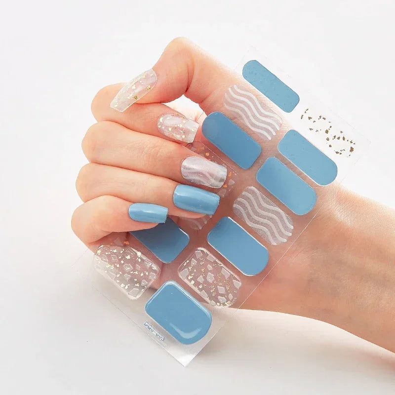 Semi-Cured Gel Nail Wraps, 16-Tip Full Cover Nail Stickers with Solid Color and Pattern Options for DIY At-Home Manicures and Nail Decoration