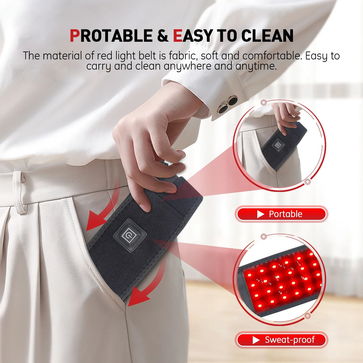 Red Light Chin and Neck Wrap for Home Personal Care, Fabric Design with Listed 660nm and 850nm Light References, Three Colors and US or International Plug Options