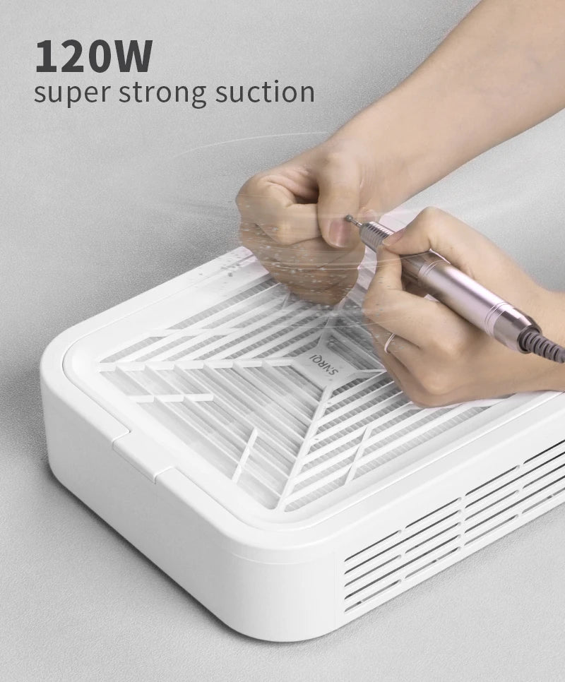 Manicure Nail Dust Extractor with WL007 and WL005 Model Options, US or EU Adapter Labels and Listed WL007 Reusable Filter with Extra Filter