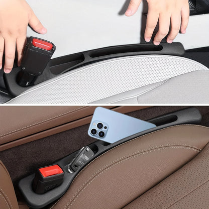 Dual-Groove Car Seat Gap Filler, 2-Piece Black PU Organizer Strips for Compatible Seat-to-Console Gaps, Small Essentials and Everyday Vehicle Interior Storage