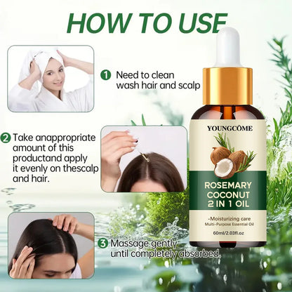 Rosemary Hair Oil with Coconut Oil Reference, 40ml Single, 60ml Single or Three-Piece 60ml Options for Label-Guided Cosmetic Hair and Scalp Care Routines