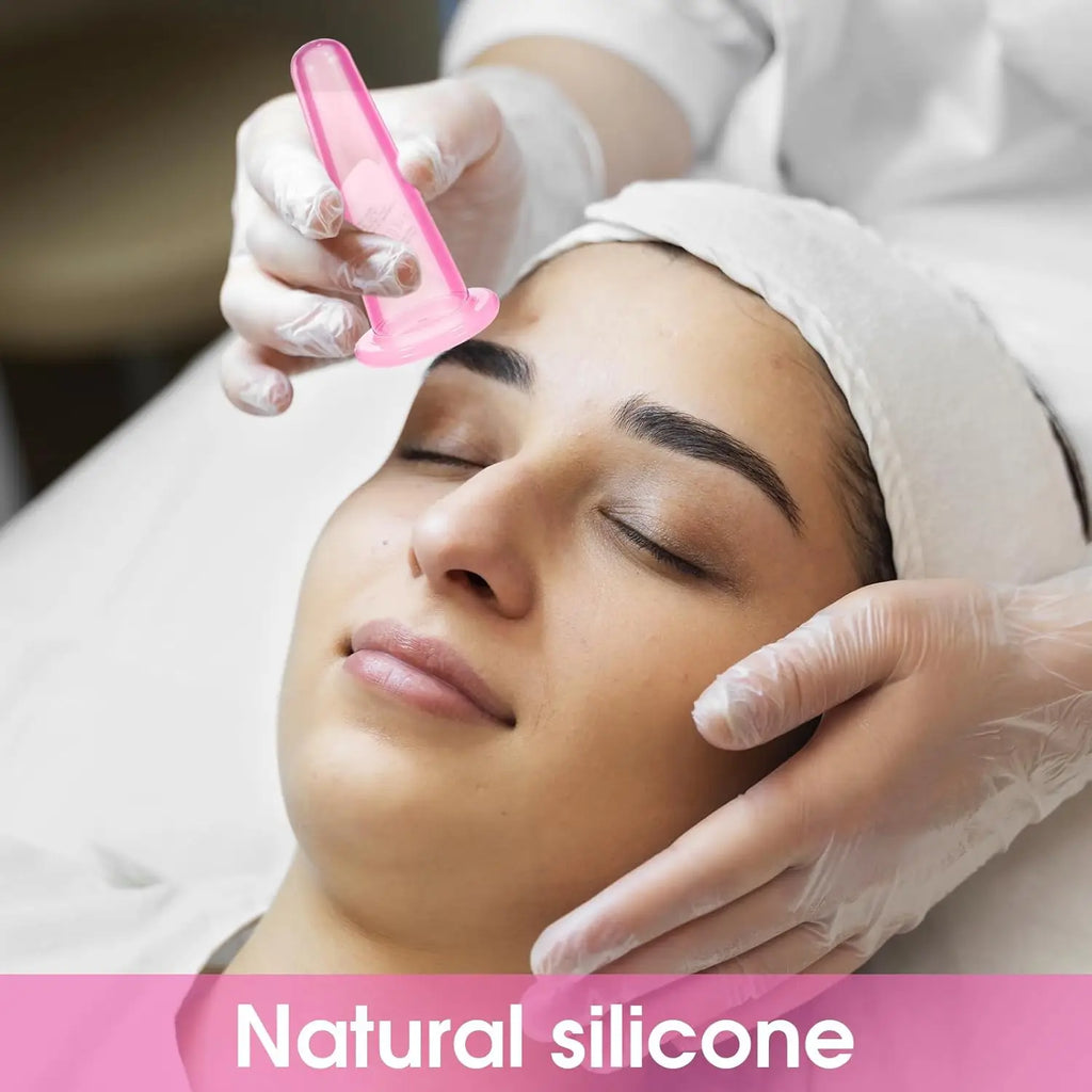 Facial Cupping Set with Four Listed Silicone Vacuum Cups, Pink or White Options for Adult Face Massage and At-Home Personal Care Routines