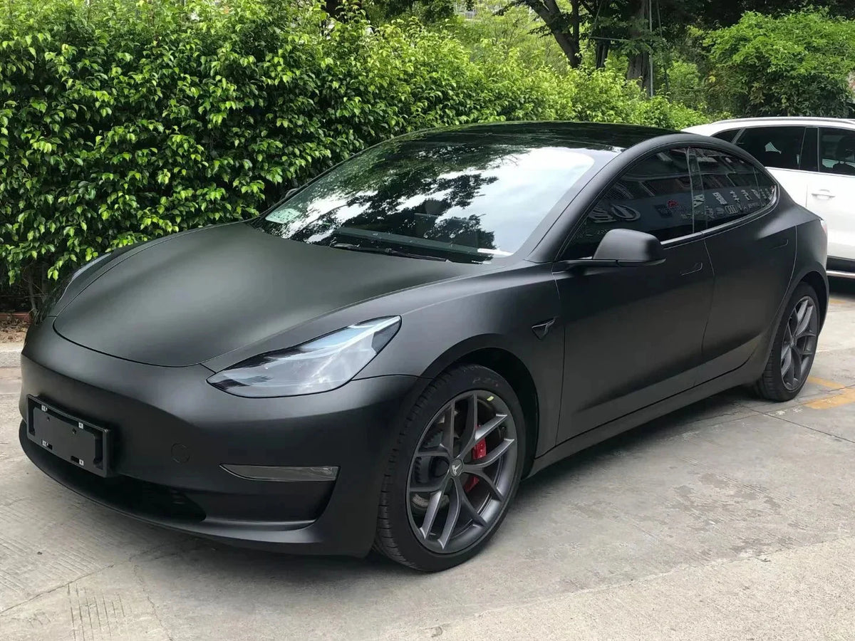 Matte Black Vinyl Wrap with Air Release Channels, Self-Adhesive 0.13mm Car and Motorcycle Styling Film in Four Sheet Sizes for Compatible Smooth Surfaces