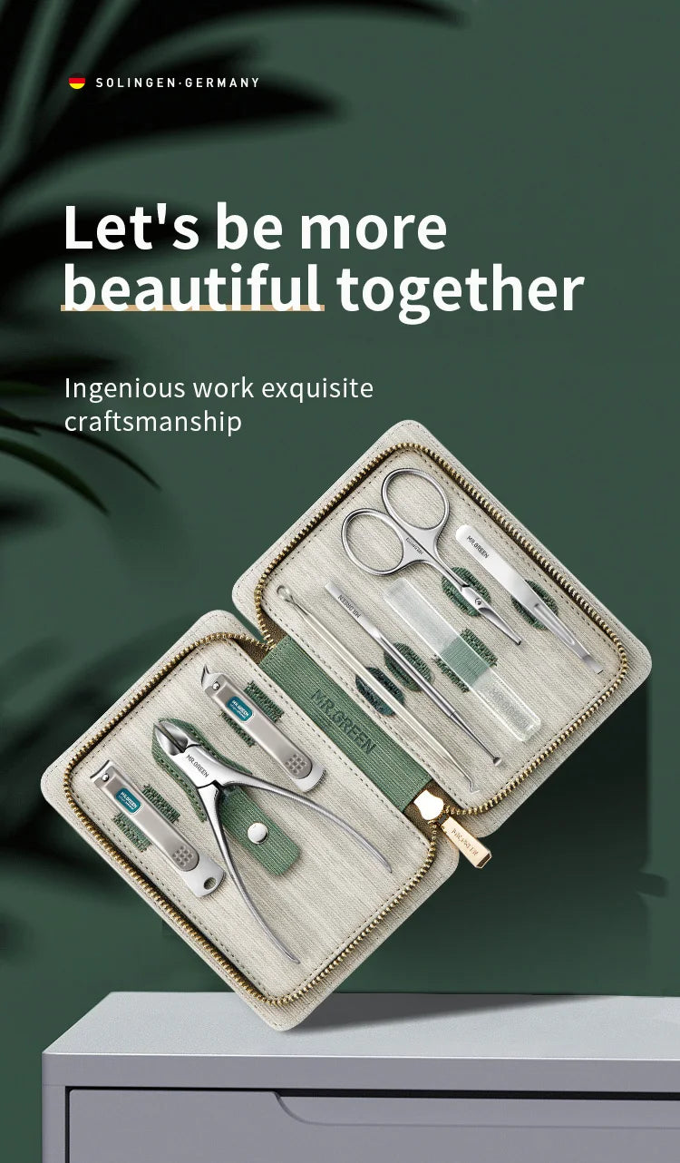 Travel Manicure and Pedicure Set by MR.GREEN, Stainless Steel Nail Clippers and Grooming Tools with PU Leather Case, Mr-8888 and Mr-8888i Options