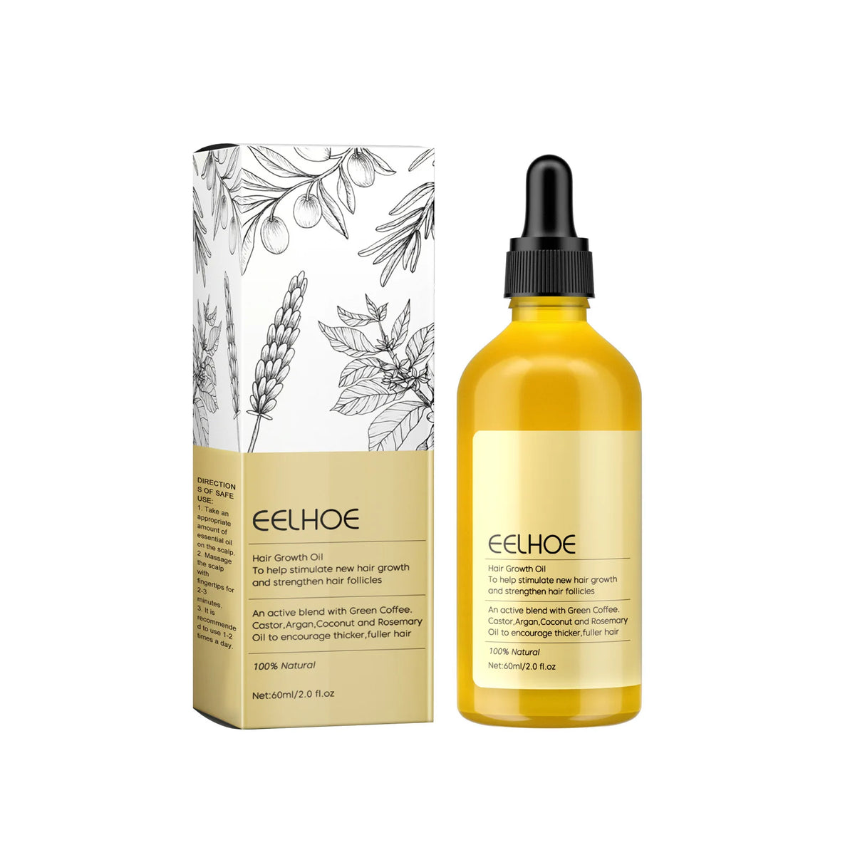 Rosemary Cosmetic Hair Oil by EELHOE with 60ml Boxed Selection, Hair and Scalp Grooming Oil for Label-Guided Home Care Routines with Additional Pack Options