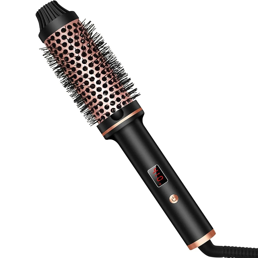 Heated Curling Brush with LCD Display and Listed 60-Minute Auto-Off, Black or Pink Thermal Hair Styler with Four Regional Plug Choices and No Hot-Air Function