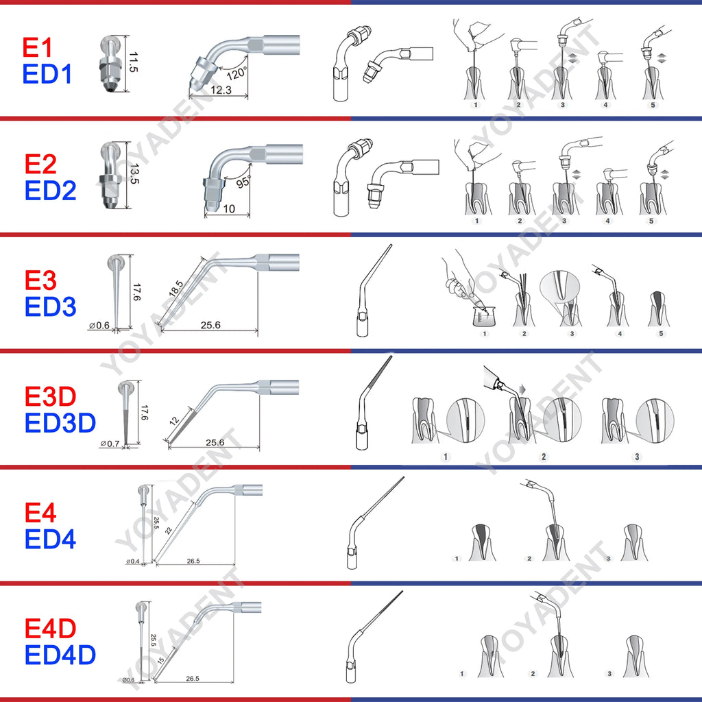 Endodontic Ultrasonic Tips and Accessory Options by Woodpecker DTE, ED-Series Model Selections with TD-1L and HD-7L Choices for Dental Equipment
