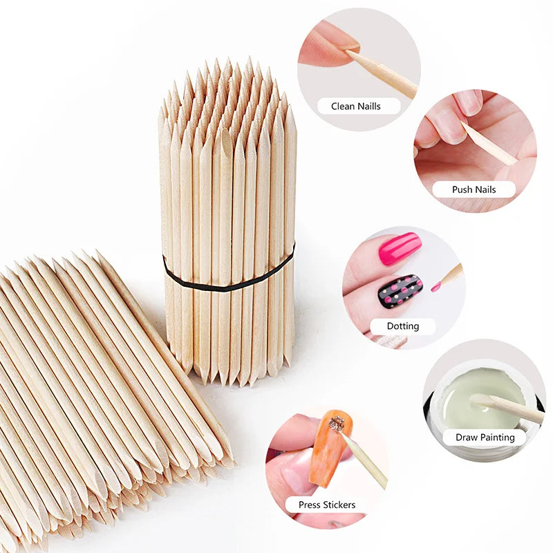 Wooden Cuticle Pusher Sticks by Lurayee, 7.5 to 15cm Length Options for Nail Art Detailing, Rhinestone Placement and Manicure Sticker Application