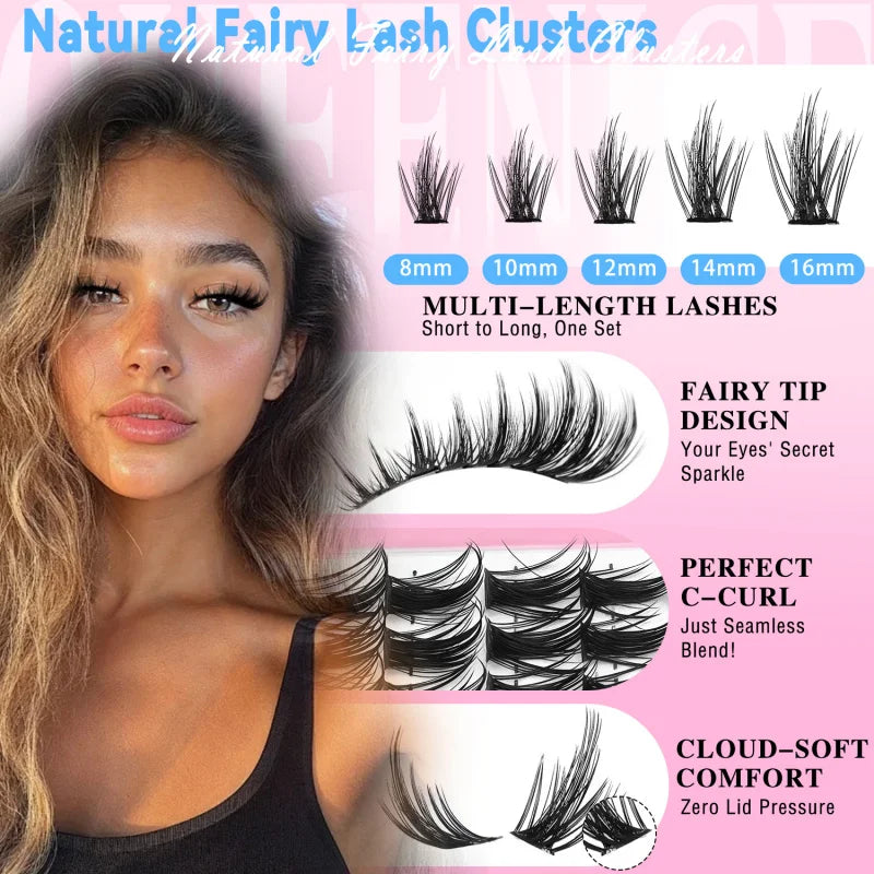 Manga Anime Lash Clusters with Wispy D Curl and 8–16mm Lengths, Reusable Individual False Eyelashes in Style F-Fairy lash c for Adult Makeup Looks