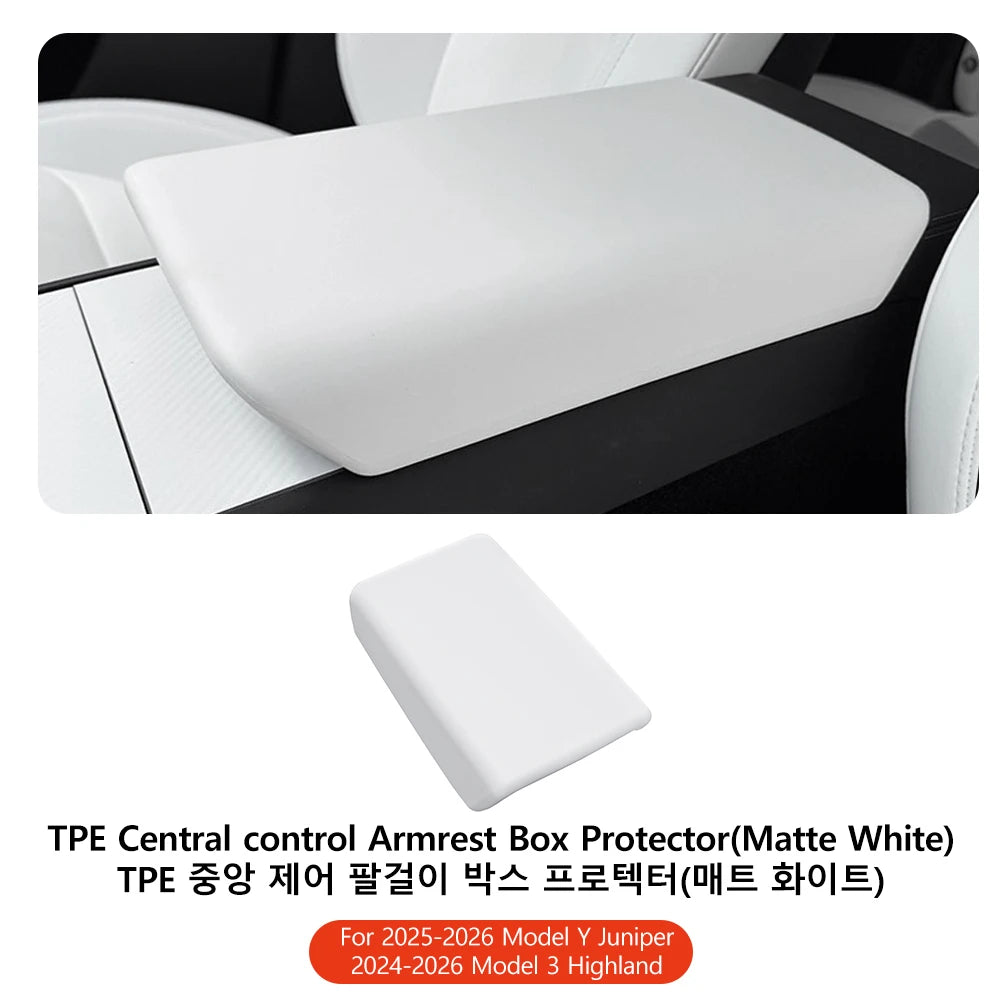 Armrest Cover for Tesla Interior Styling with TPE White, TPE Black and TPU Black Options, Model Y Juniper, YL and Model 3 Highland Labels and Bundle Choices