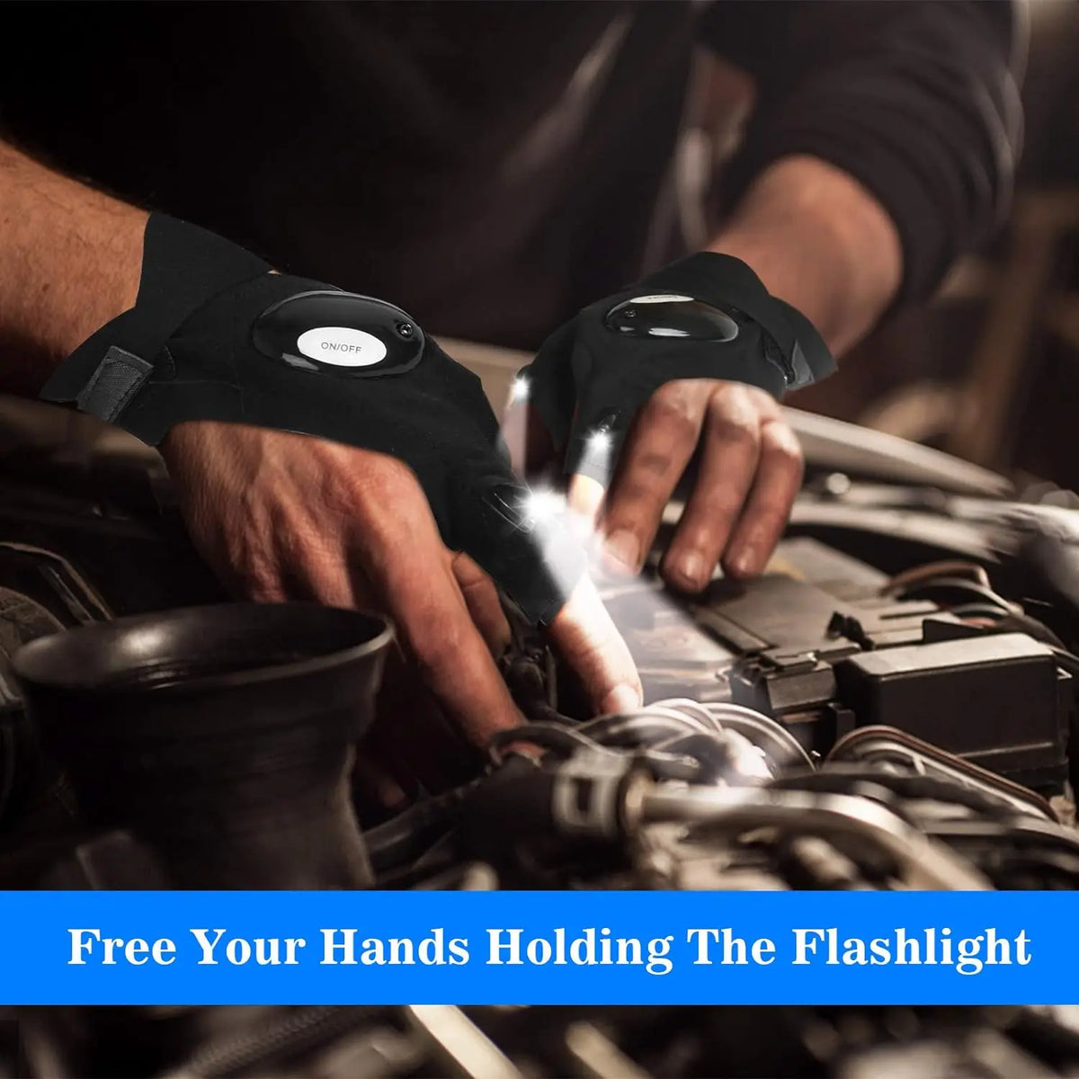 LED Flashlight Gloves with Adjustable Wrist Strap and Fingerless Design, Pair or Single Left and Right Hand Options for Adult Fishing, Camping and Repair Tasks