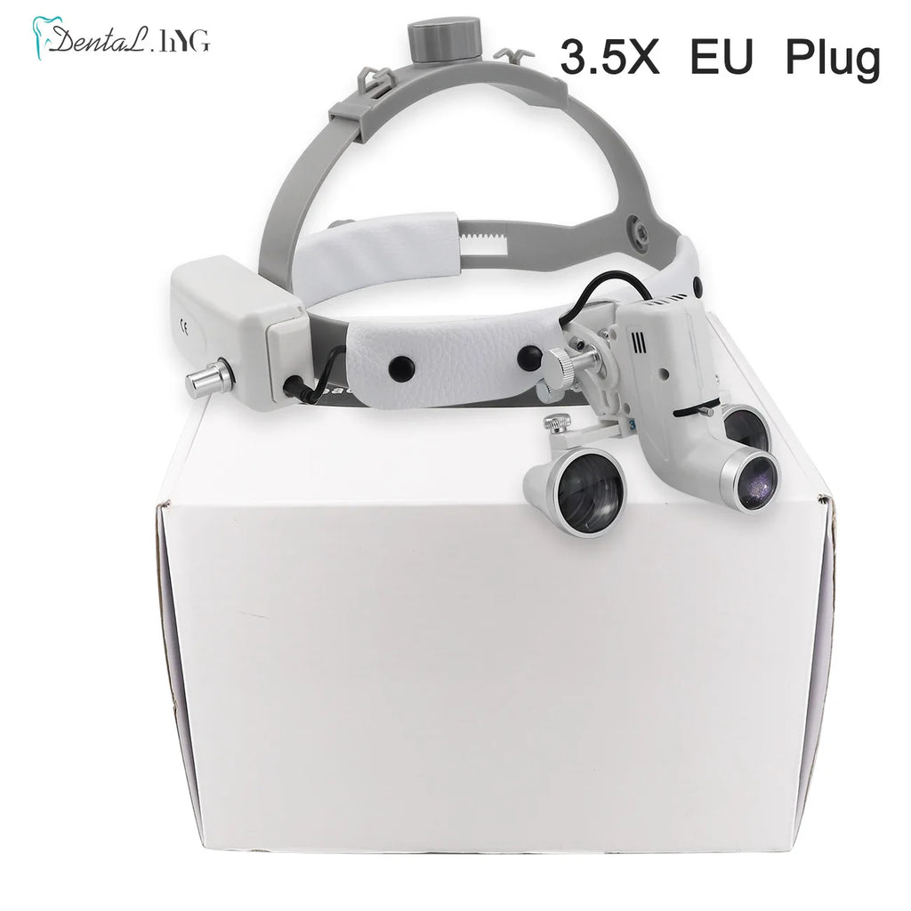 Dental Loupes with LED Headlight, 2.5X or 3.5X Binocular Magnifier with Listed 5W Light, Adjustable Brightness and Spot, US or EU Plug Options