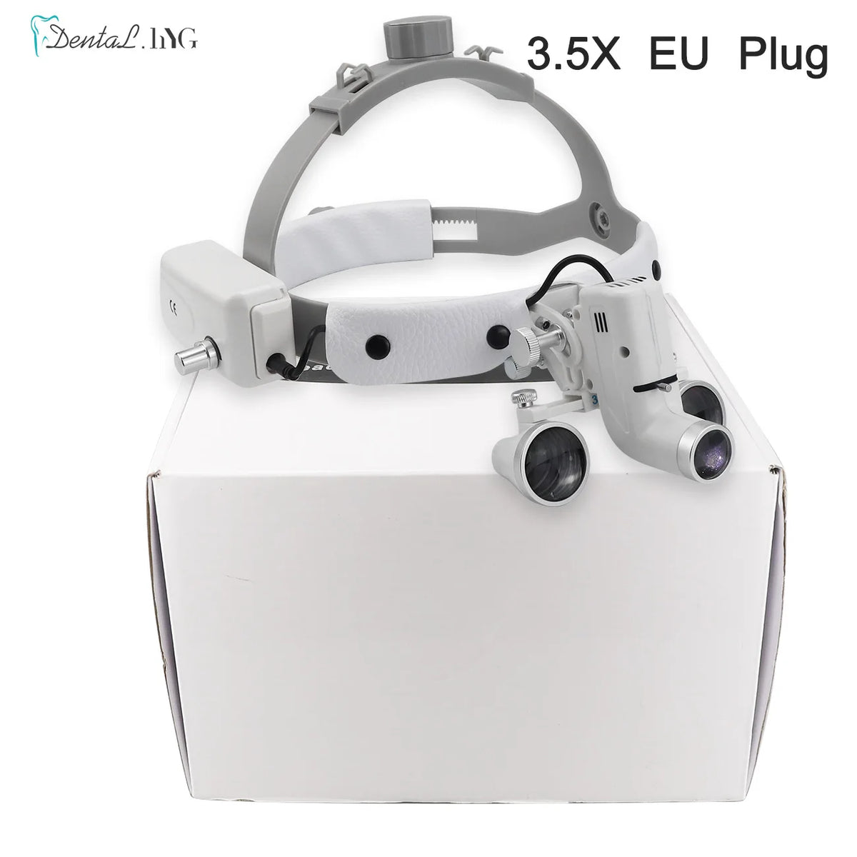 Dental Loupes with LED Headlight, 2.5X or 3.5X Binocular Magnifier with Listed 5W Light, Adjustable Brightness and Spot, US or EU Plug Options