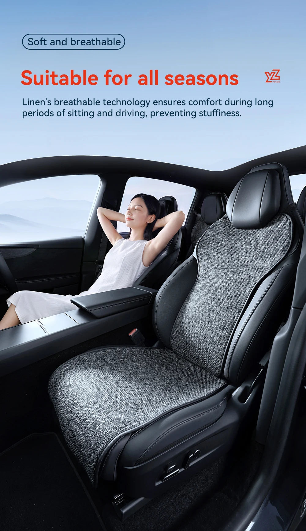Car Seat Cushion Pads Listed for 2026 Tesla Model YL Six-Seat Layout, YZ Mesh Composite Fabric with Linen and Ice Silk References, Row-Specific Pack Options